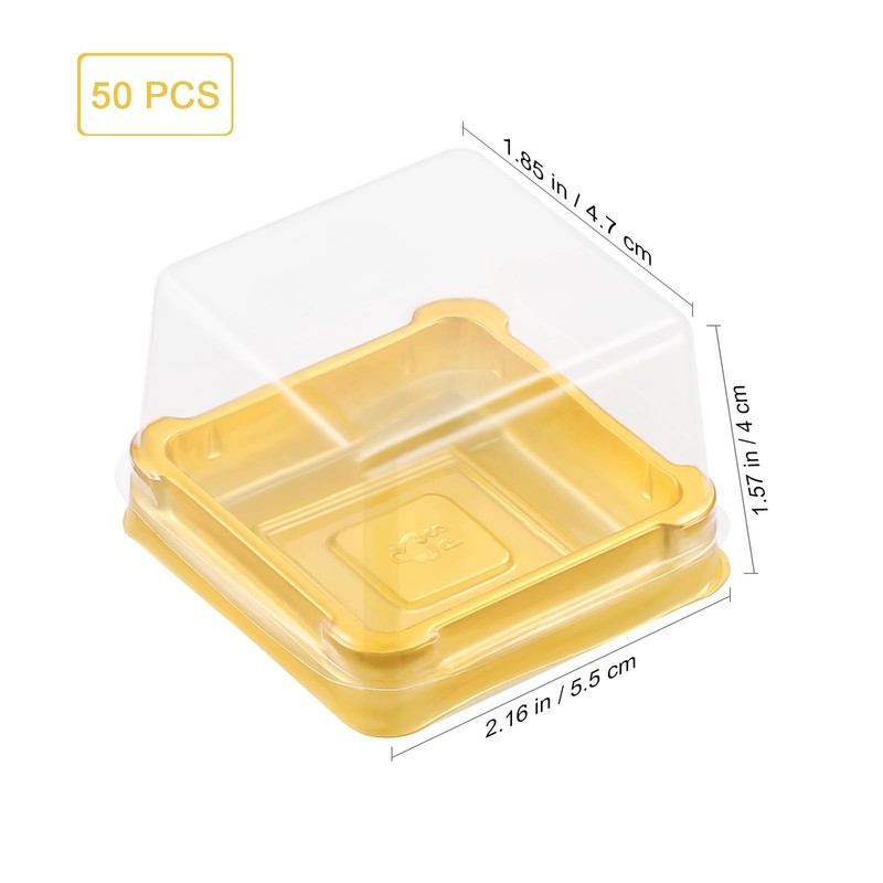 50 PCS Gold Plastic Square Mooncake Boxes Small Clear Container 2.16x1.85x1.57In gallery