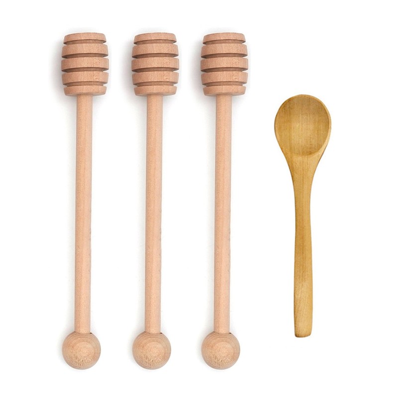 4 PCS 6 inch Wooden Honey Dipper Sticks Honey Spoon Mixing Stirrer Wand