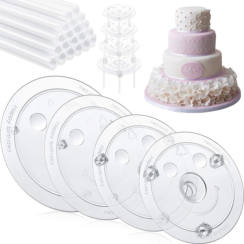 Cake Pin Sticks Set, 12 Pieces Plastic Cake Sticks Support Rods with 4 Cake D…