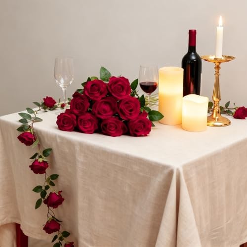 Pcs Roses Artificial Flowers with Stems，Fake Roses Bouquet Fake Flowers 50 Red gallery