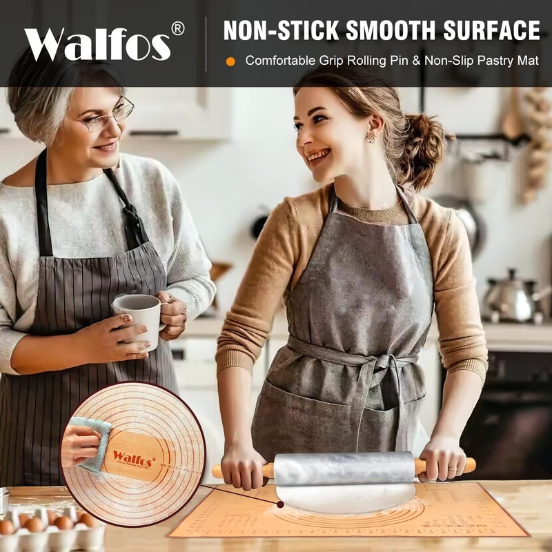 Marble Rolling Pin Set With Non Stick Silicone Pastry Mat, 16.5 Inch Dough gallery