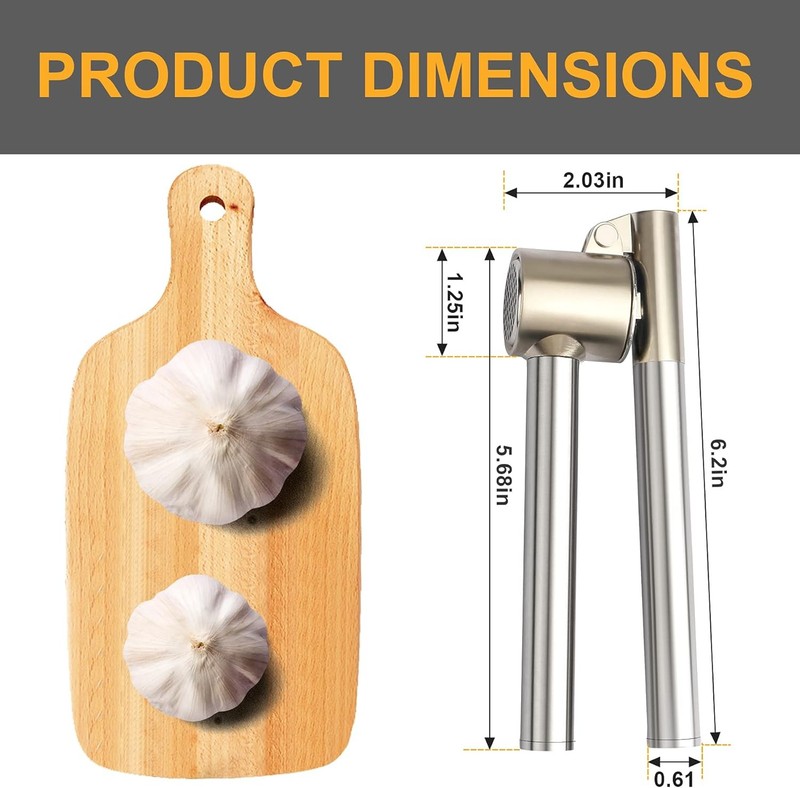 Garlic Press, 304 Stainless Steel Mincer & Crusher, Heavy Duty, Silver gallery