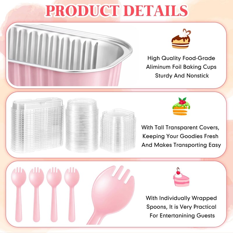 150 Set Pink Mini Cake Pans with Lids, 6.8oz & 5oz Aluminum Foil Baking Cups ... gallery