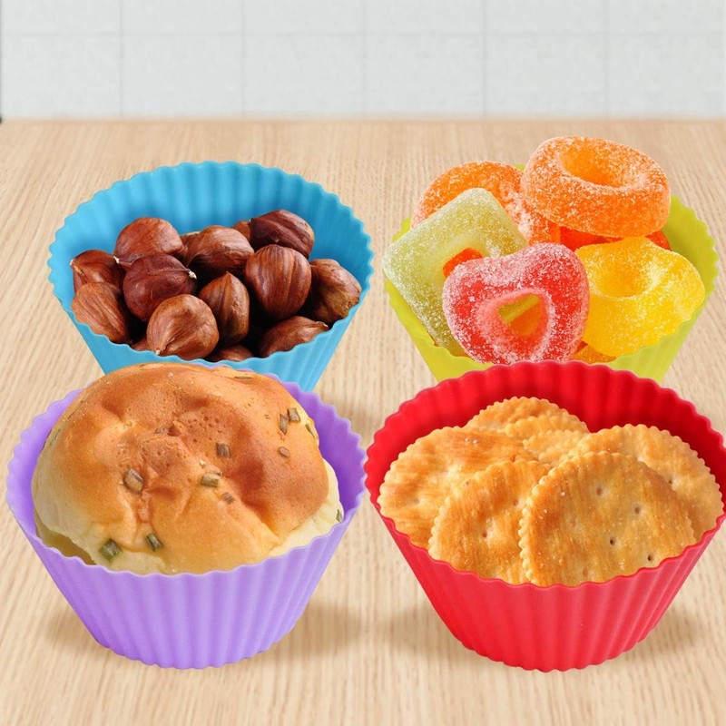 24 Pack Silicone Baking Cups Reusable Muffin Liners Non-Stick #10618, Rainbow gallery