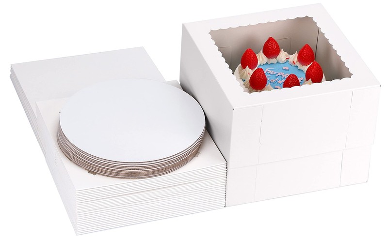 15 Sets 10x10x8 Inch Tall White Cake Bakery Boxes Boards Window Square Cajas