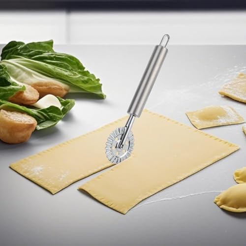 Pastry Wheel Cutter, Stainless Steel Fluted Pasta Crimping Wheel Dough Crimper gallery