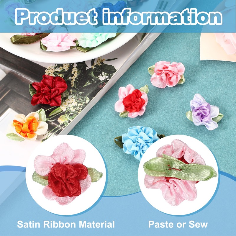 40Pcs 1" Ribbon Flowers Bows Mini Satin Roses Flowers Red/Pink gallery
