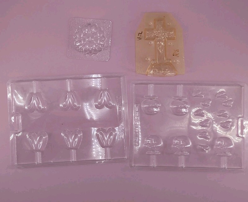 Chocolate Mold Lot Easter Bunny Duck Flower Cross Plastic Candy Sucker Lollipops