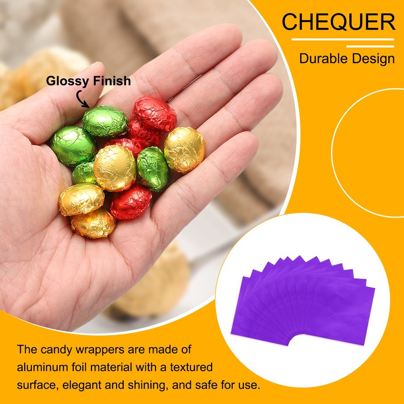 300pcs Candy Foil Wrappers,4"x4" Chocolate Bar Wrappers(Purple,Glossy Finish) gallery
