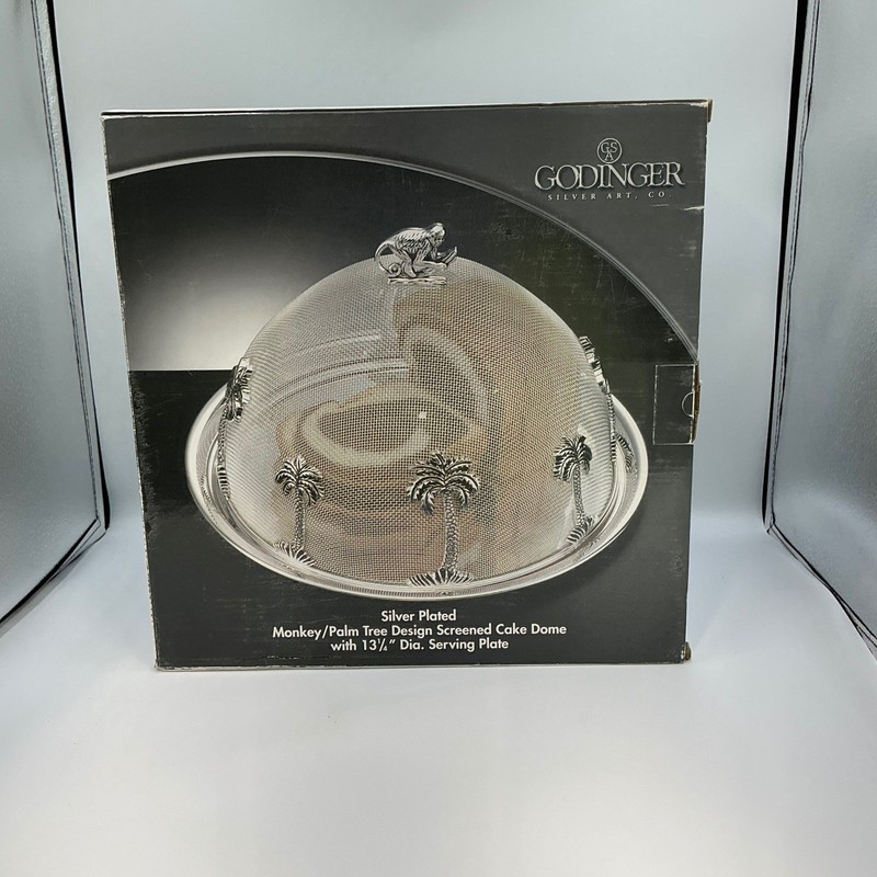 Godinger Silver Plated Monkey Palm Tree Cake Dome with Plate 13.75" gallery