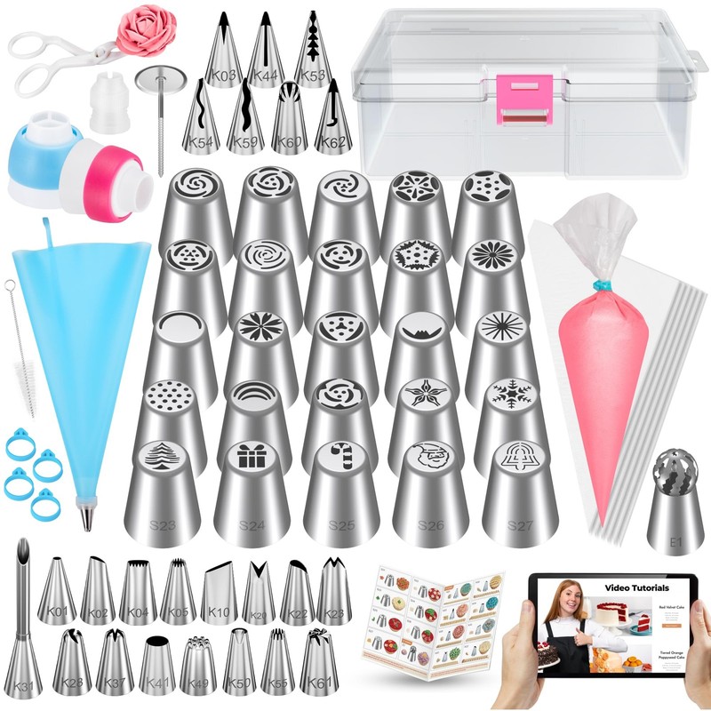 90Pcs Russian Piping Tips Set, Piping Bags and Tips Set with 25 Russian Tips,…