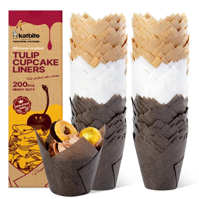Katbite Tulip Cupcake Liners Holders 200PCS, Muffin Baking Cups, Cupcake Wrap…