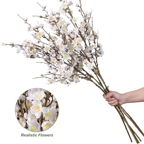 6 PCS Artificial Cherry Blossom Branches Spring Indoor Decoration, Faux A-white gallery