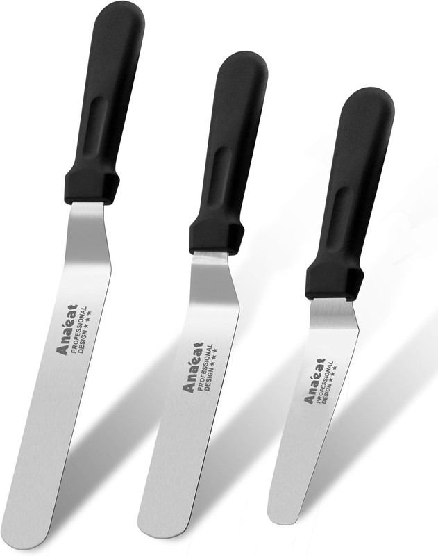 3Pcs Anaeat Offset Icing Spatulas, 6/8/10 Inch Stainless Steel