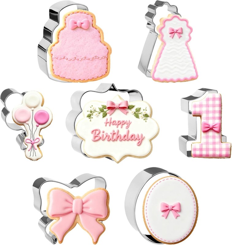 7 Pieces Bow Knot 1st Birthday Cookie Cutters Set – Stainless Steel Cookie