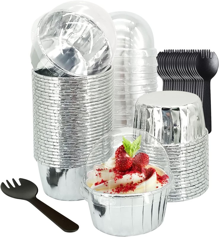 50 Pack Foil Cupcake Liners with Dome Lids, 5oz Large Cupcake Cups,Disposable... gallery