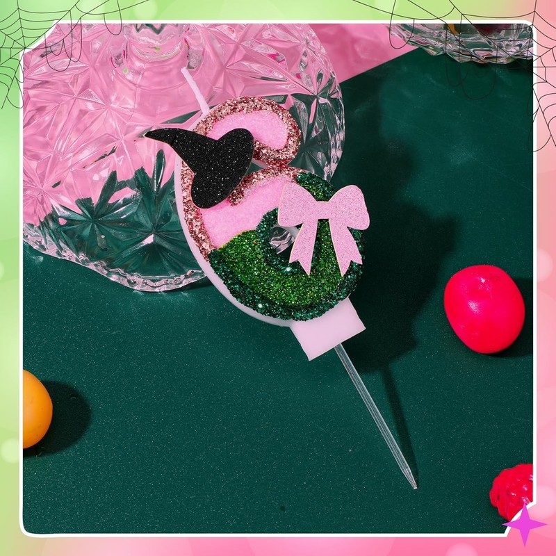 Witch Princess Theme Candle Pink and Green Party Decorations Witch Hat Bow gallery