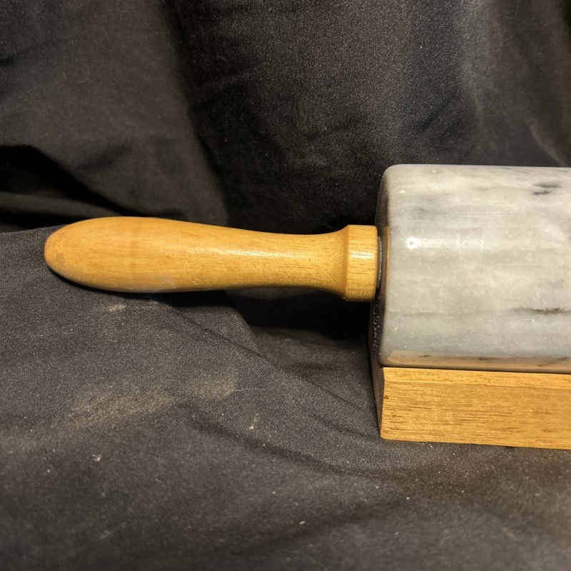 10" Marble Grey/White Rolling Pin with Wooden Handles 18” + Holder Base gallery