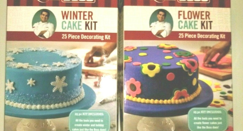 Cake Boss Flower Cake Kit + Winter Cake Kit, Cookie Cutters, Icing Bags etc
