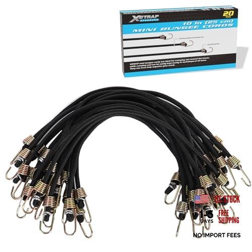 10-Inch Mini Bungee Cords with Hook - 20 Pcs Elastic Straps - Small Black