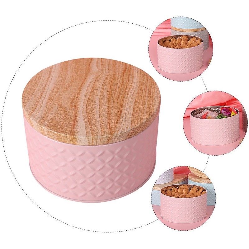 Round Iron Dessert Box with Lid for Bakery Cookie Snacks Storage Purpose gallery