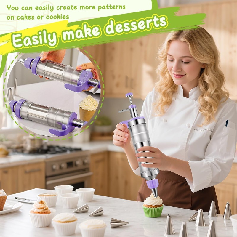 Dessert Decorating Syringe Set, Frosting Piping Kit Stainless Steels Cake Dec... gallery
