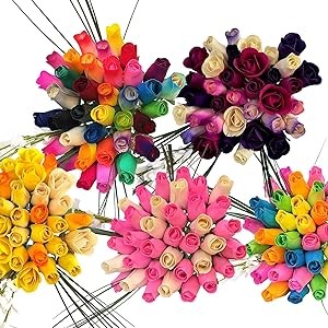 144 Indivi Wooden Roses of Assorted Colors. Reds, Blues, Greens, gallery