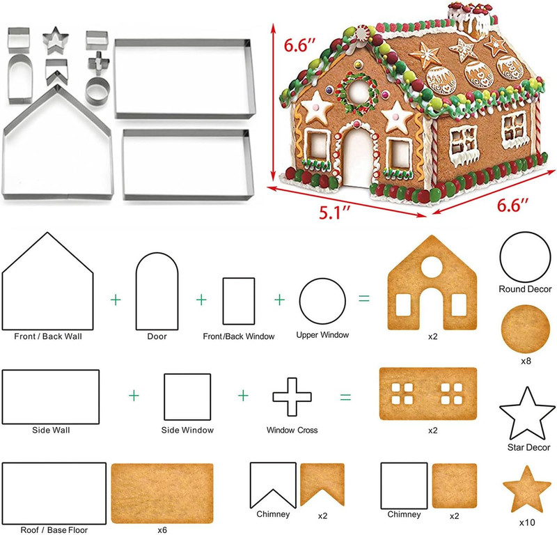 Gingerbread House Cookie Cutter Set - 3D Christmas Cookie Cutters - 10Pcs Ginger gallery