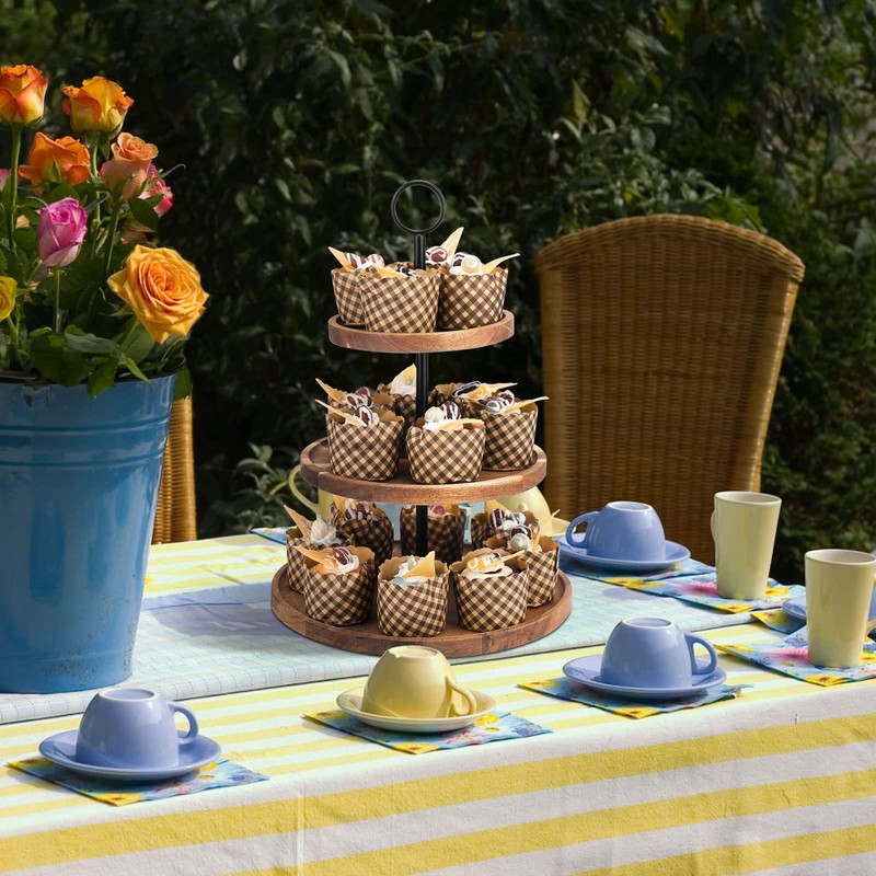 3 Tier Cupcake Stand, Wood Tiered Serving Tray Cupcake Tower, Serving Stand D... gallery