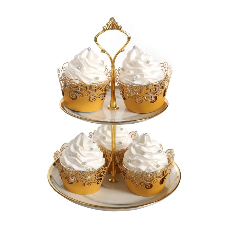50 PCS Gold Cupcake Wrappers Filigree Vine Laser Cut Liner Baking Muffin Trays gallery