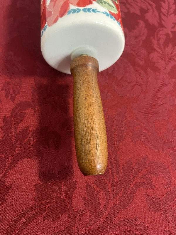 Pioneer Woman Rolling Pin Retired Sweet Rose Pattern Ceramic Wooden Handles gallery