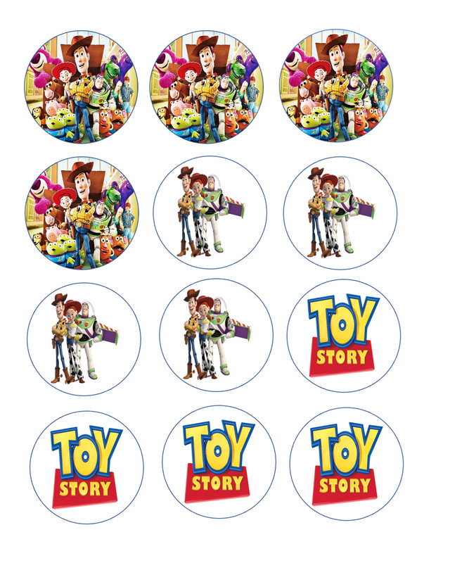 Set of 12 Toy Story, edible paper, cupcake, cookie, oreos PRE CUT