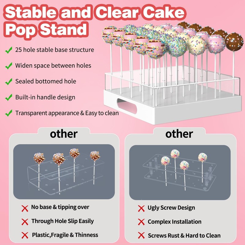 Cake Pop Stand,25 Holes Clear Cake Pops Display Holder,Cake Pop Sticks Kit, C... gallery