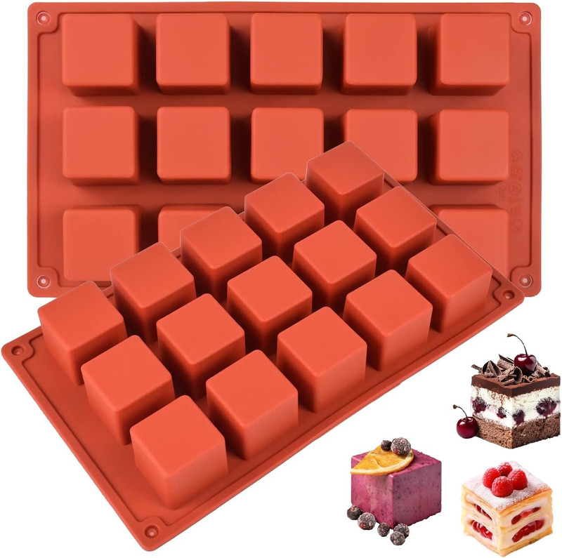 Square Silicone Mold, Cube Mousse Cake French Dessert Baking Molds, 2 Pack 15 Ca gallery
