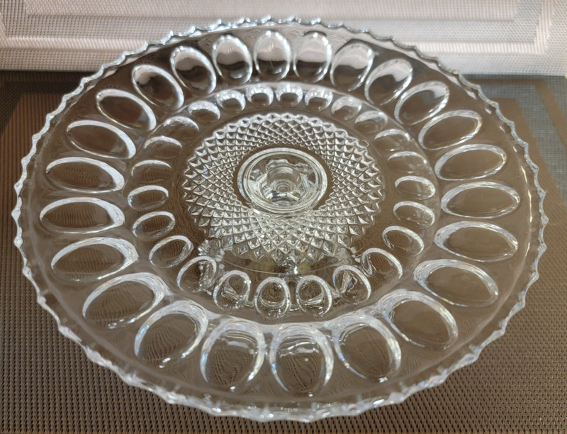 Vintage American Brilliant Crystal Saw Tooth Edge Cake Plate Pedestal 7.5" MCM gallery