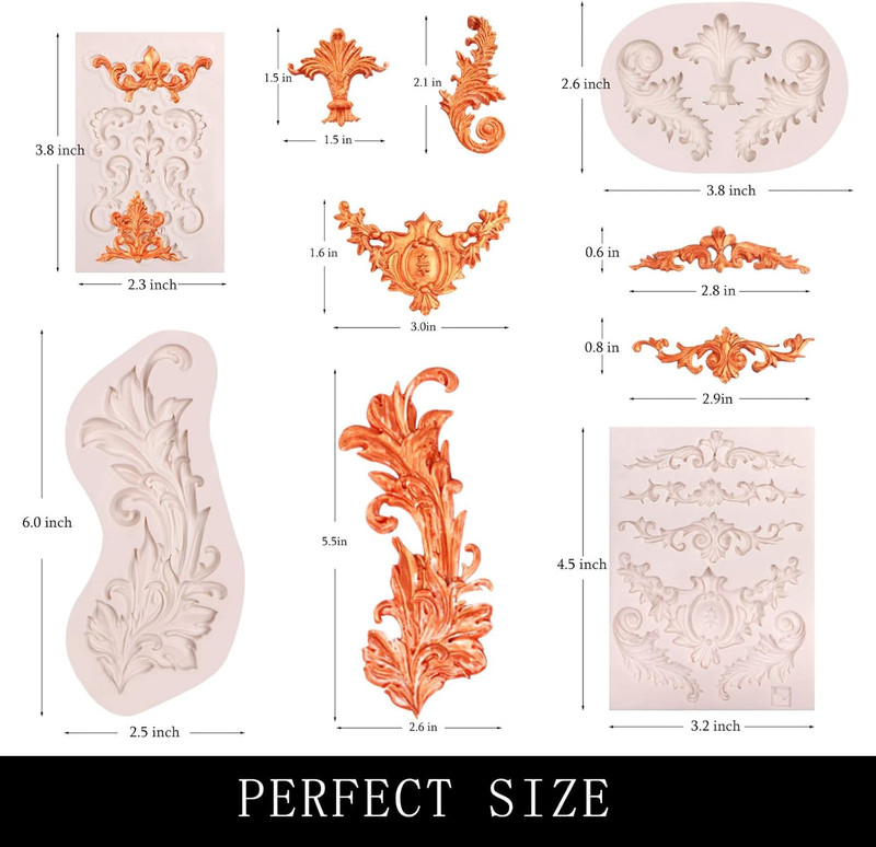 Baroque Feather Chocolate Molds Silicone, Scroll Relief Border Fondant Molds, fo gallery