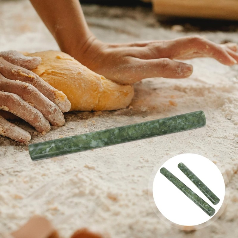Amosfun Marble Dough Roller 2pcs Chinese Jade Stone 26.00X2.50X2.50CM, Green gallery