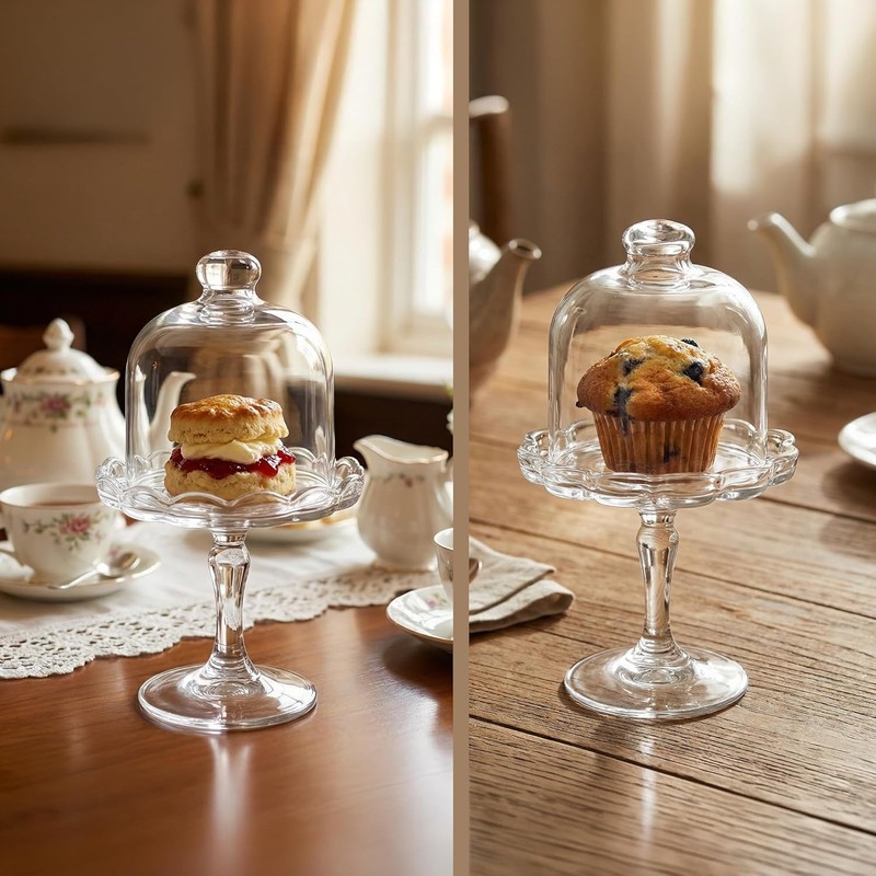 Glass Cake Stand with Dome Lid Mini Pedestal Cupcake Display Dessert 72 chars gallery