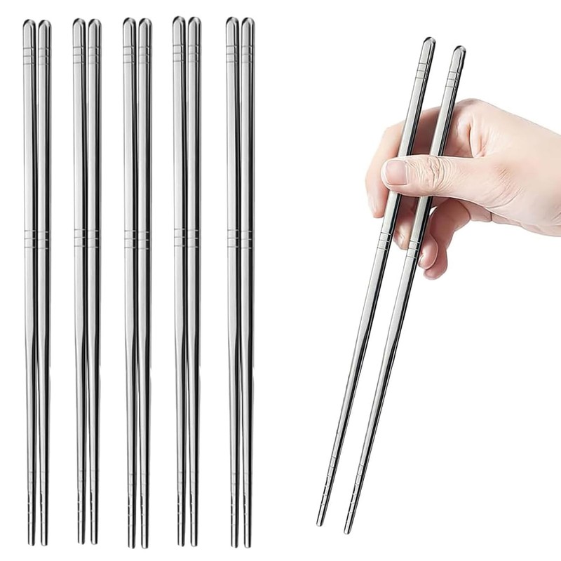 5 Pairs Stainless Steel Chopsticks Metal Non Slip Reusable Chopstick