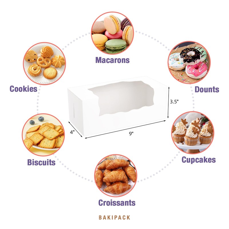 15 Roll Cake Boxes, White Bakery Boxes with Window, 9x4x3.5 inches Cookies Bo... gallery