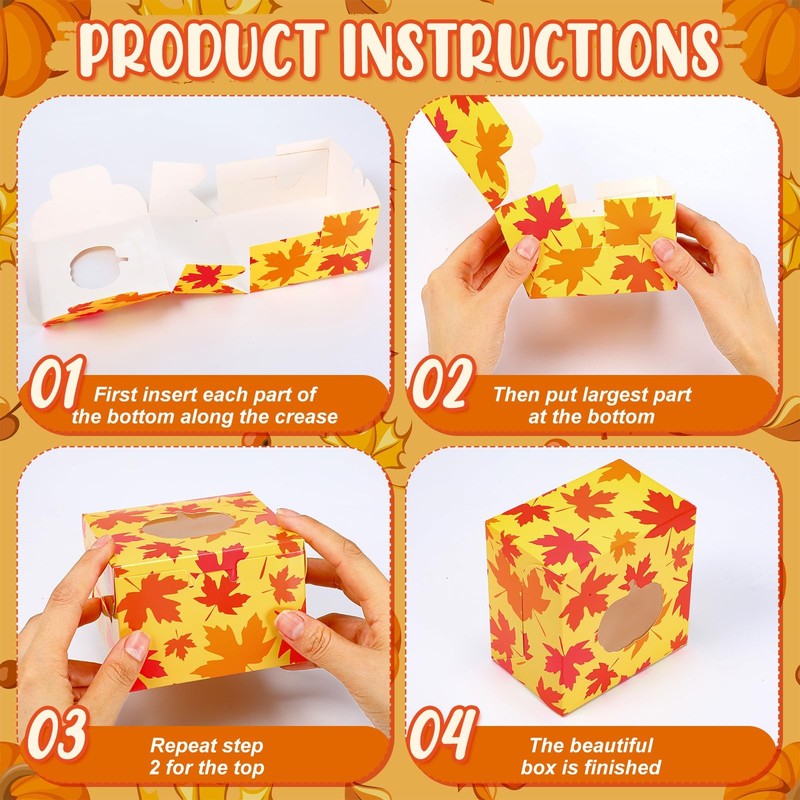 100 PCS Thanksgiving Cookie Boxes Window Fall Maple Leaf Pumpkin Bakery Treat gallery