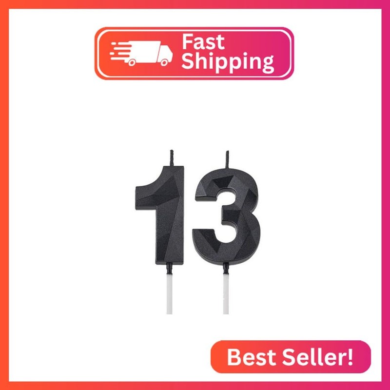 2 inch Black 13 & 31 Birthday Candles, 3D Diamond Number 13rd & 31st Cake Topper