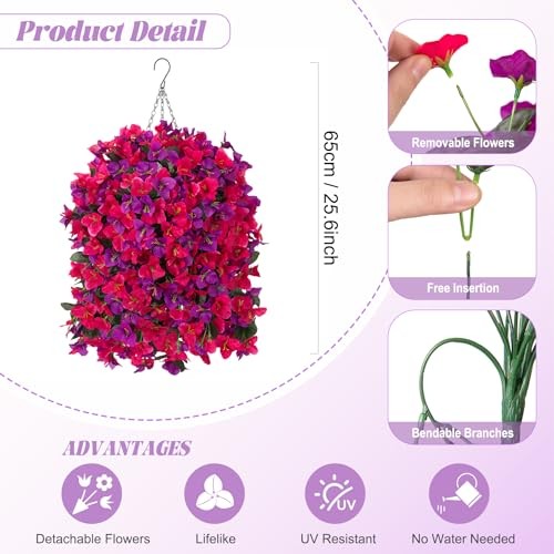 Artificial Fake Hanging Flowers with Basket Rose Dark Lotus Color With Basket gallery