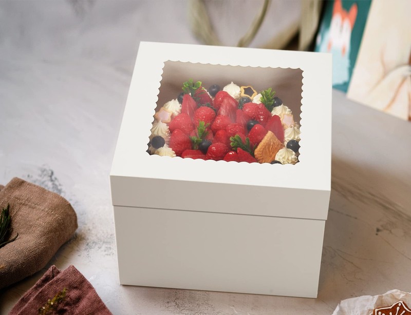 15pcs Cake Boxes, 10x10x8 Inches Tall Cake Box with Window, White Bakery Boxe... gallery