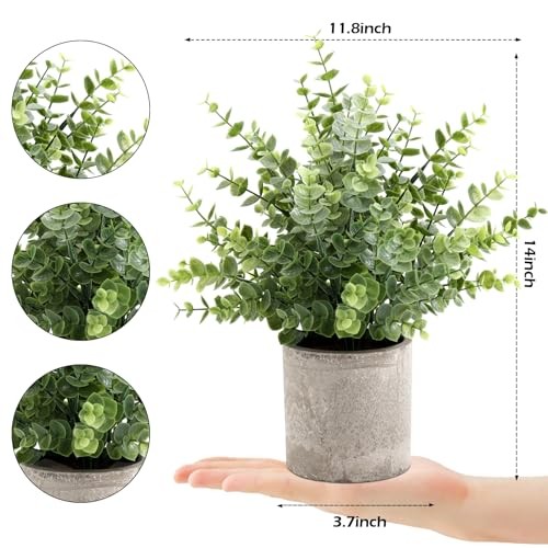 Pack Small Fake Plants 14" Eucalyptus Potted Artificial 2 Sage Green-large gallery