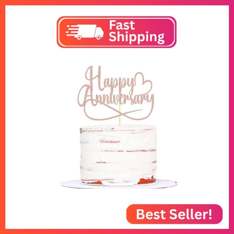 Sumerk 1 PC Rose Gold Happy Anniversary Cake Topper Wedding Anniversary Cake Top