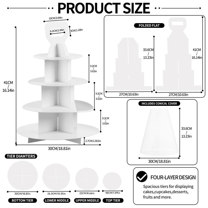 4-Tier Cupcake Stand, 5 Set Cardboard Cupcake Tower with Clear Cover, Dessert... gallery