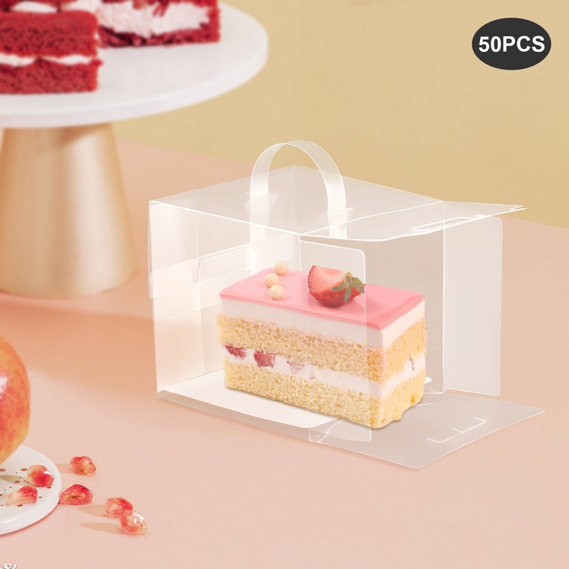 50 Pcs Clear Cake Boxes, Square Clear Cake Boxes, Cake Carrier with Handle gallery