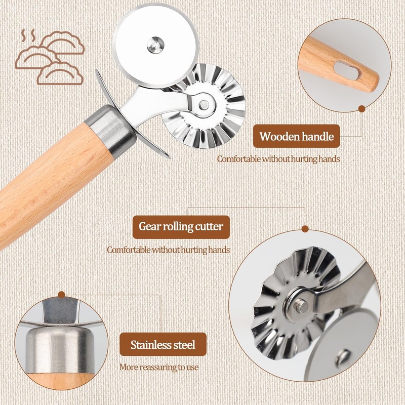 Pastry Cutter Double Wheel - Exquisite Wooden Handle, Perfect for Pasta, Pizz... gallery