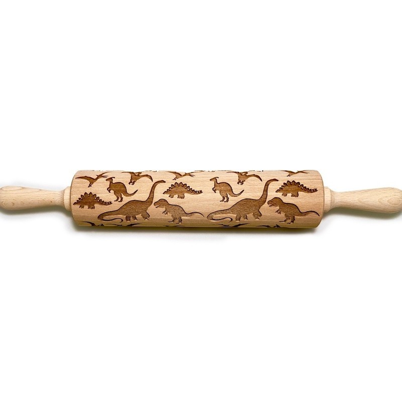 STODOLA Embossed Rolling Pin with Dinosaurs Pattern For Engraved Cookie Design